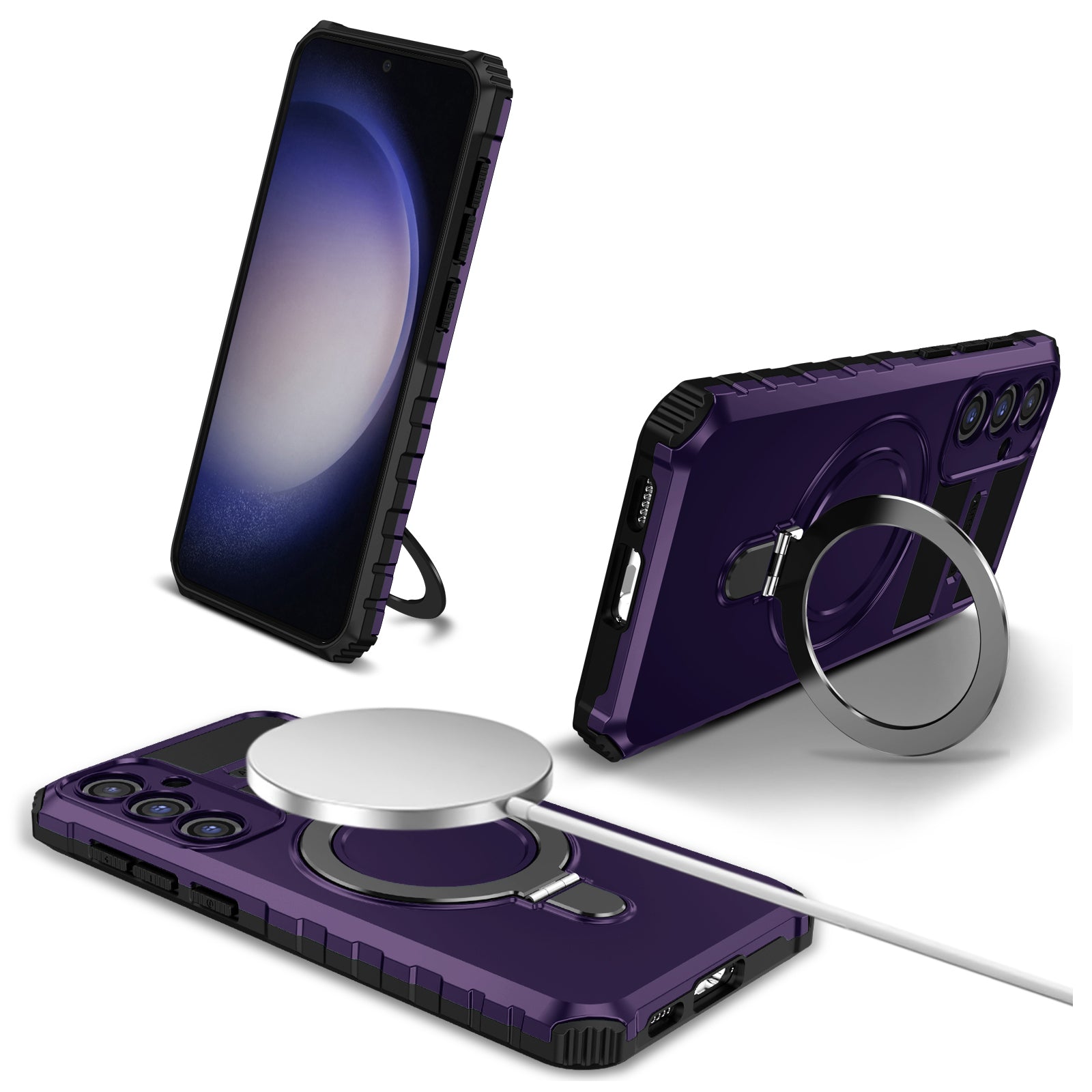 For Samsung Galaxy S23 FE PC+TPU Case Shockproof Kickstand Phone Cover Compatible with MagSafe For Samsung Galaxy S23 FE PC+TPU Case Shockproof Kickstand Phone Cover Compatible with MagSafe